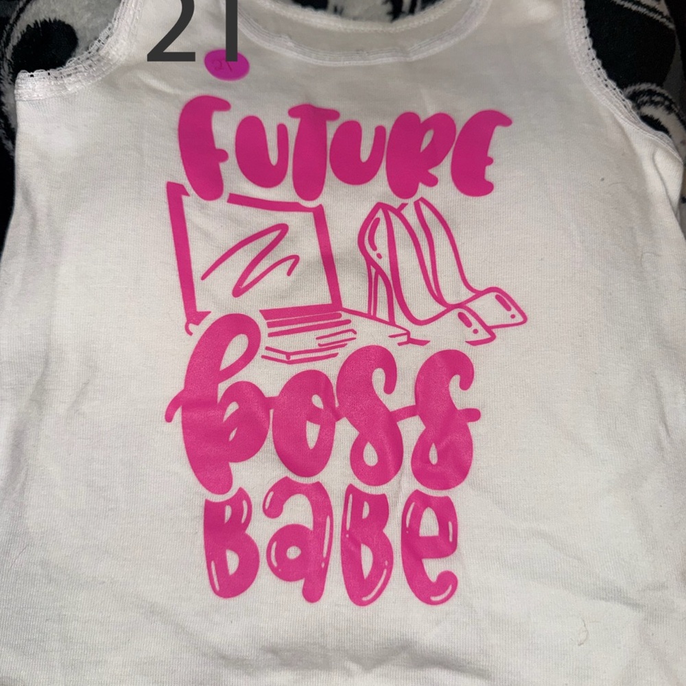 White Tank Top with Pink Graphic